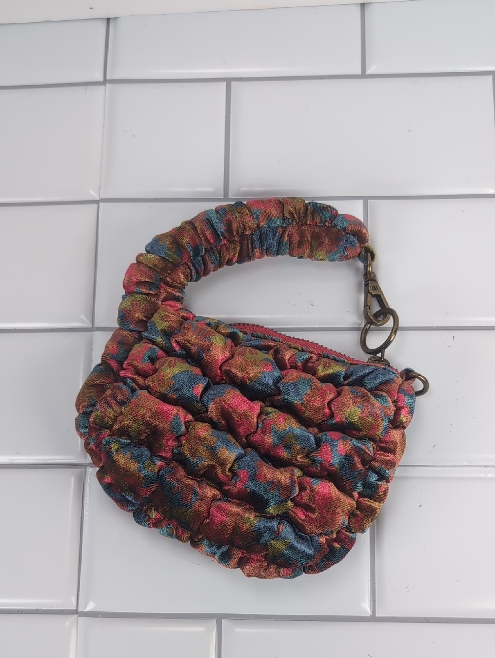 Natural Life Colorful Quilted Mini Puffy Plush Wristlet Bag in Multicolor New